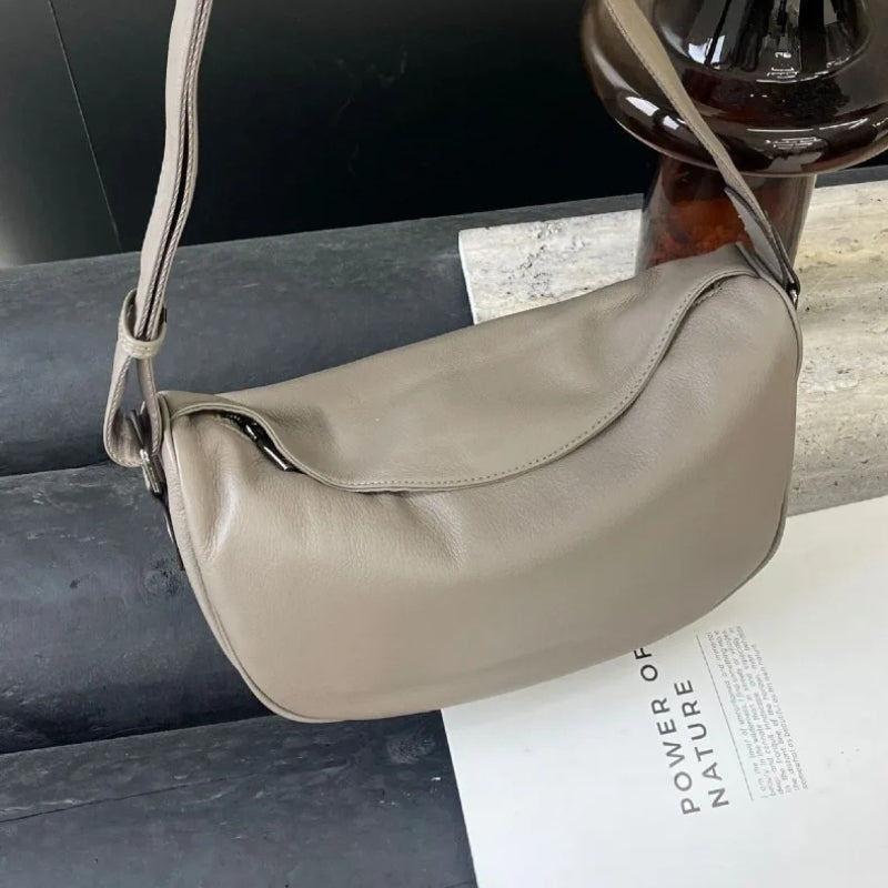 Cowhide Leather Retro Fashion Saddle Bag - Crossbody Luxury Handbag