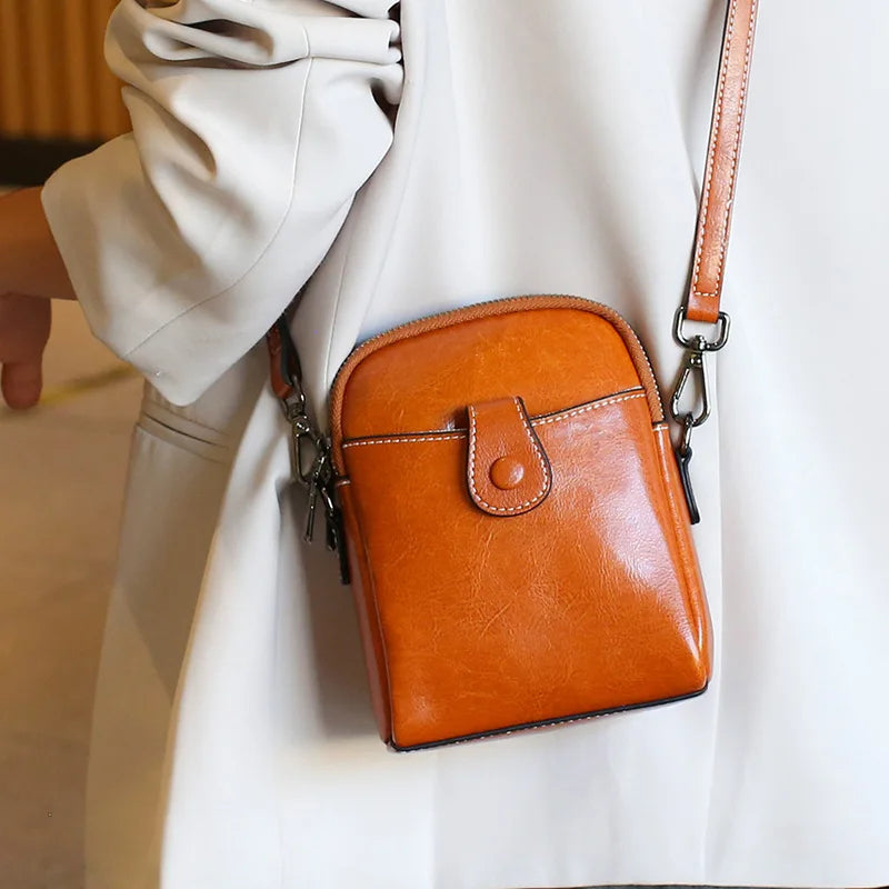 Women's Real Cowhide Mobile Phone Bag  - Single Shoulder Crossbody Bag