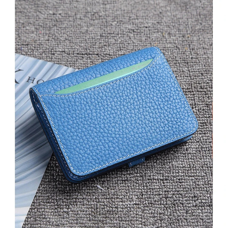 Genuine Leather Card Holder Wallet - Compact Unisex Short Purse with Hasp Closure
