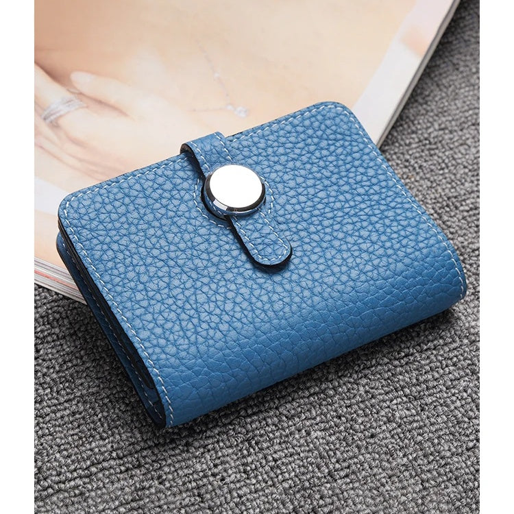 Genuine Leather Card Holder Wallet - Compact Unisex Short Purse with Hasp Closure