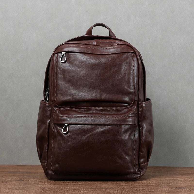 Genuine Leather Men Vintage Laptop Bag - Large Capacity Travel Backpack