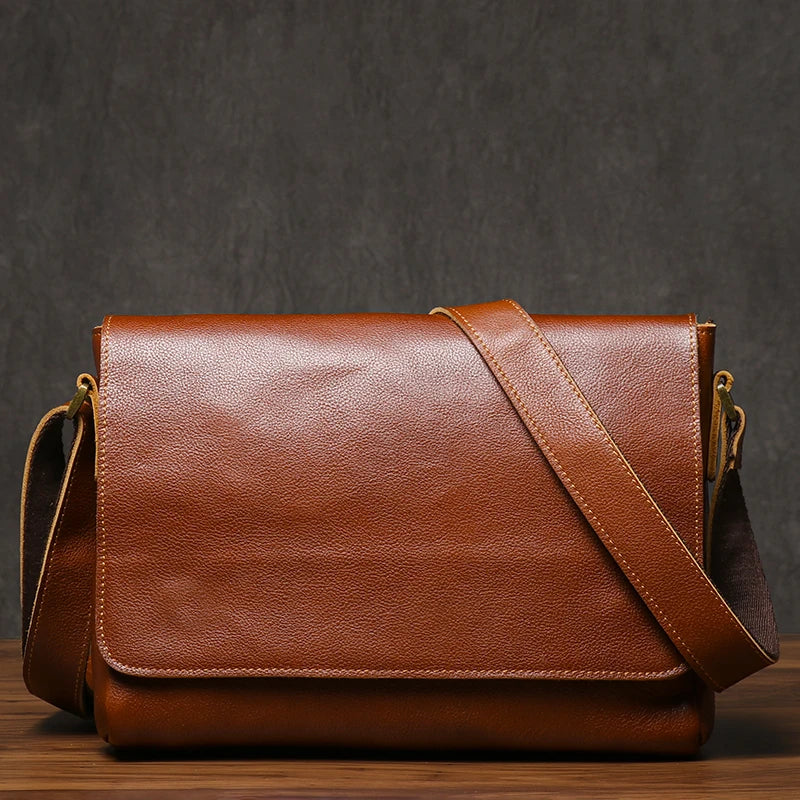 Crazy Horse Leather Messenger Bag - Men's Vintage Flap Crossbody Bags