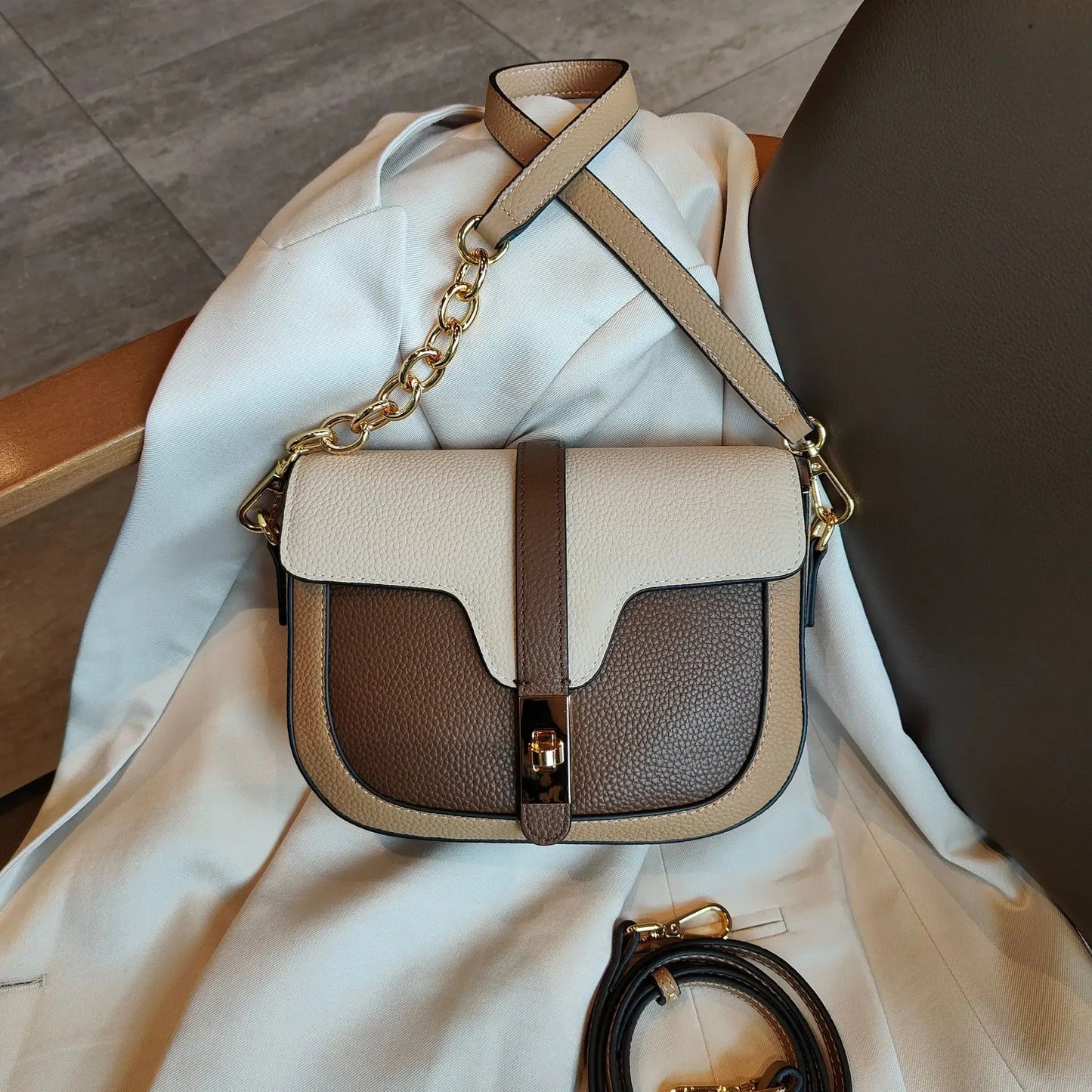 Women Luxury First Layer Saddle Bag - Compact Shoulder Crossbody Bags