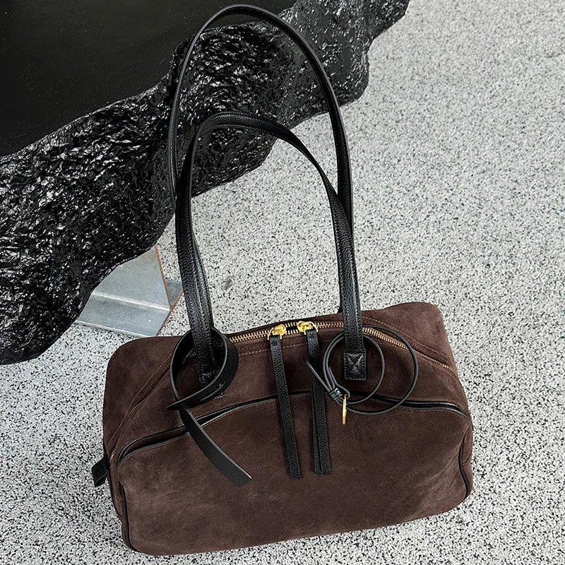 Women's Suede Cowhide Luxury Tote Bag - Large Capacity Winter Velvet Bags