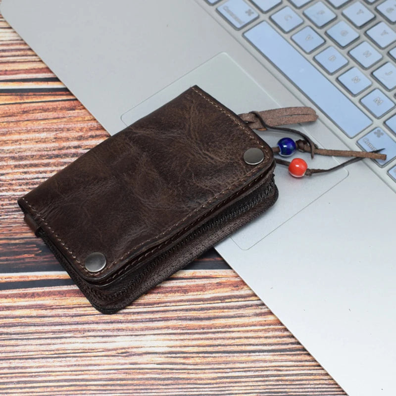 Genuine Leather Large Capacity Men Retro Wallet - Handmade Small Storage Bag