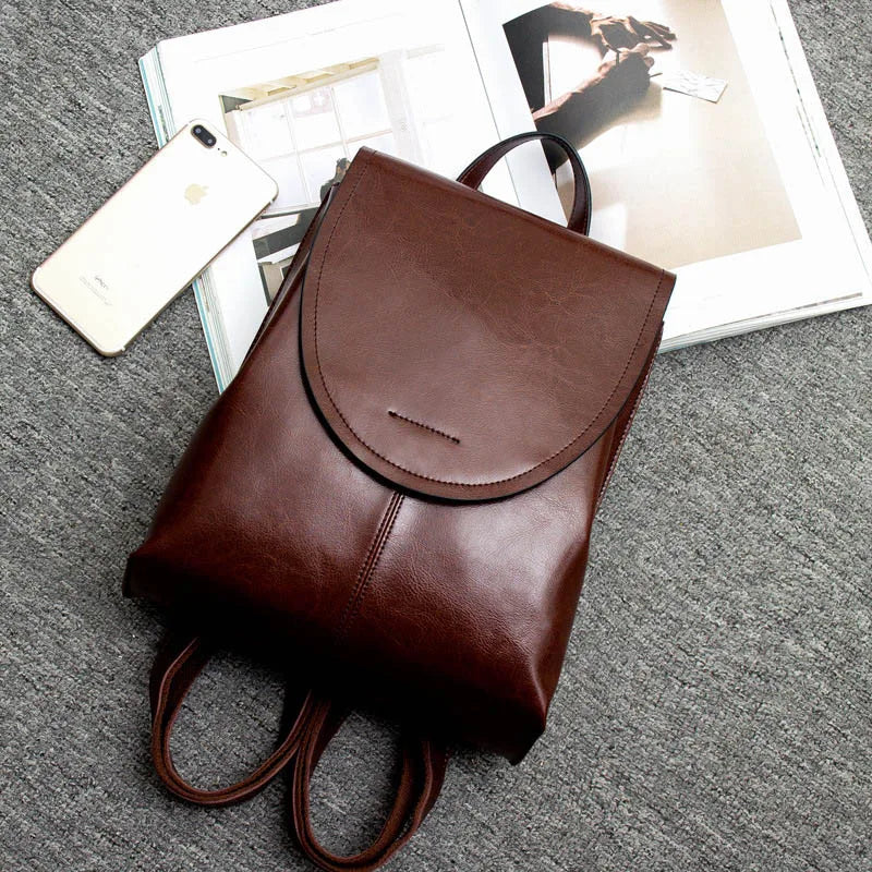 Oil Wax Cowhide Leather Backpack - Rucksack Knapsack CrossBody Bags