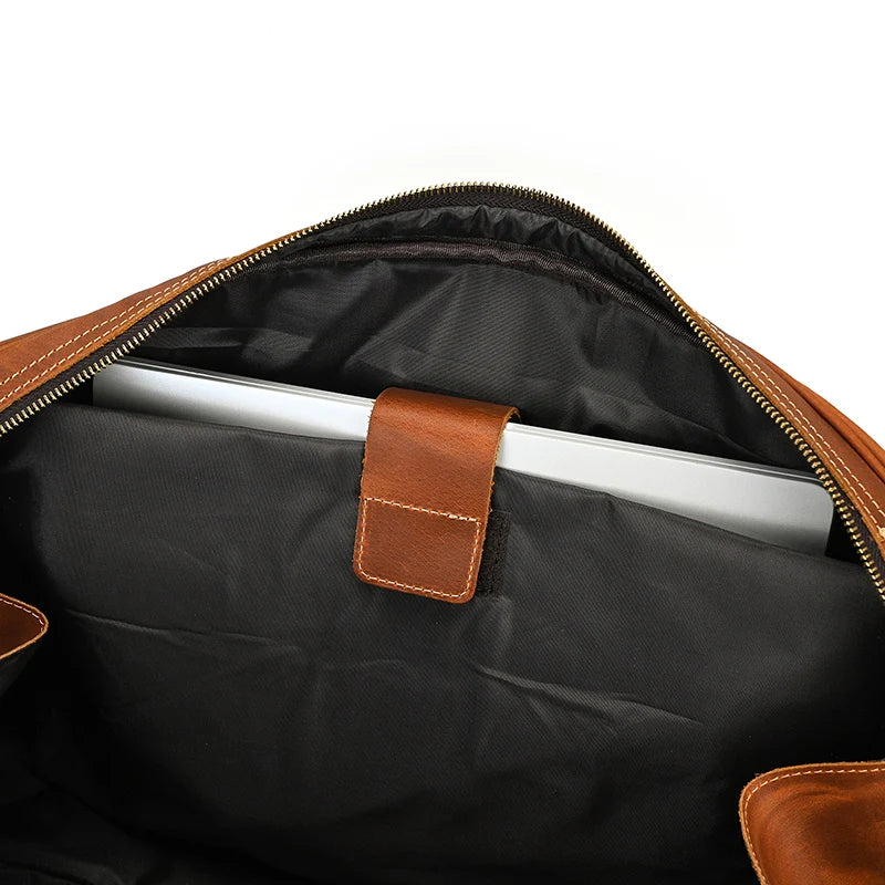 Real Leather Travel Hand Luggage - Lockable Top Grade Duffle Bag