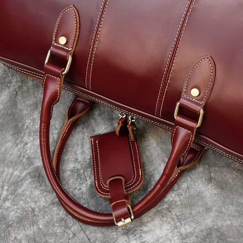 Real Leather Travel Hand Luggage - Lockable Top Grade Duffle Bag