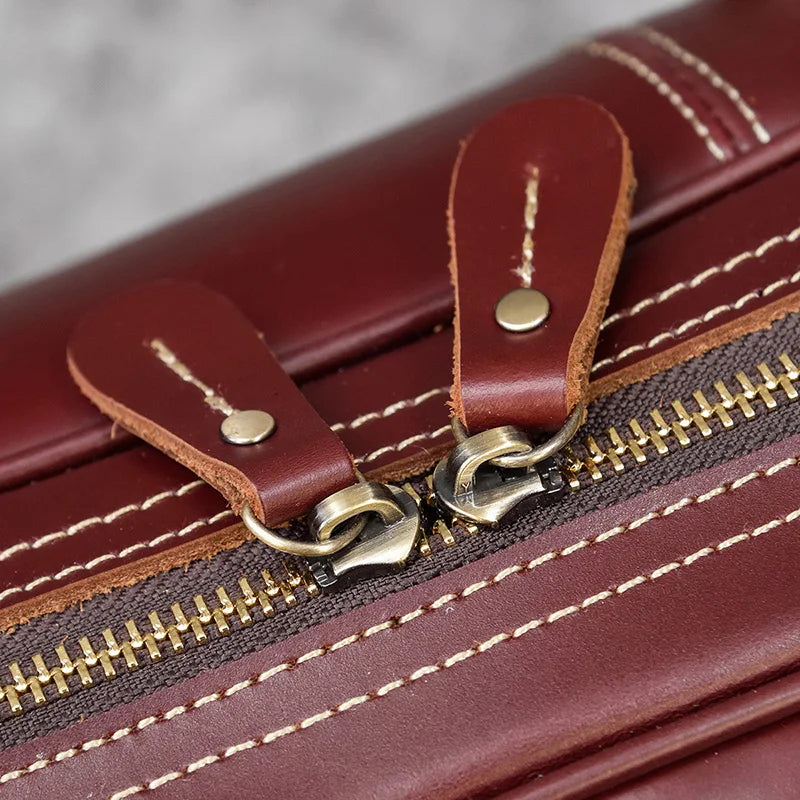 Real Leather Travel Hand Luggage - Lockable Top Grade Duffle Bag