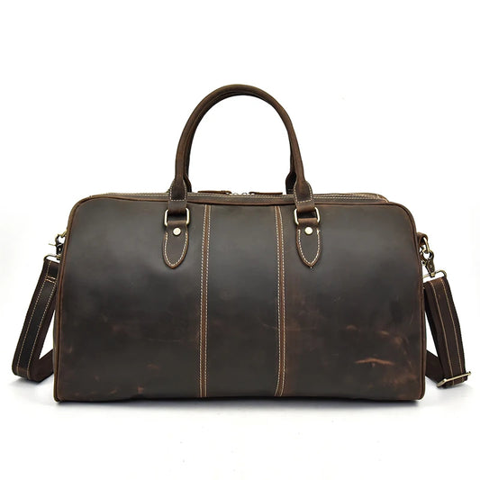 Real Leather Travel Hand Luggage - Lockable Top Grade Duffle Bag