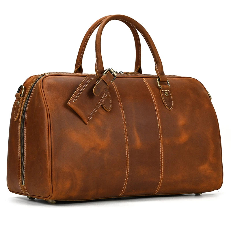 Real Leather Travel Hand Luggage - Lockable Top Grade Duffle Bag