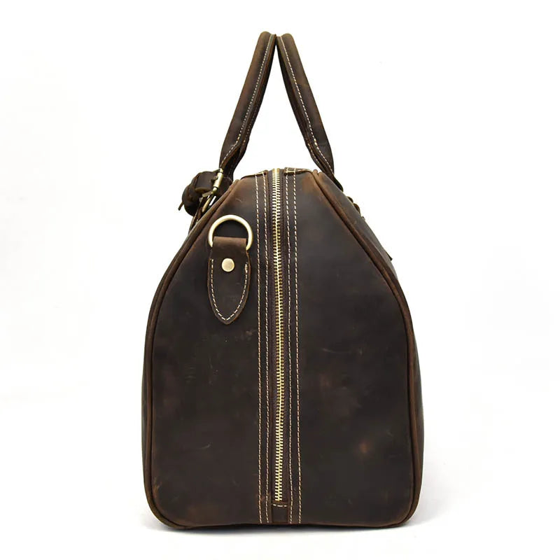 Real Leather Travel Hand Luggage - Lockable Top Grade Duffle Bag