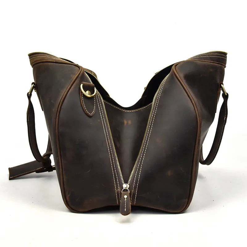 Real Leather Travel Hand Luggage - Lockable Top Grade Duffle Bag