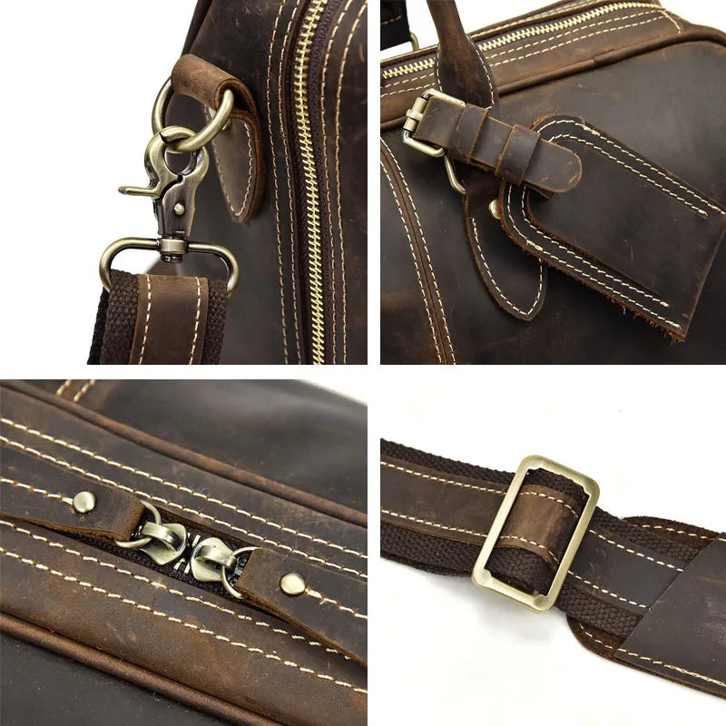 Real Leather Travel Hand Luggage - Lockable Top Grade Duffle Bag