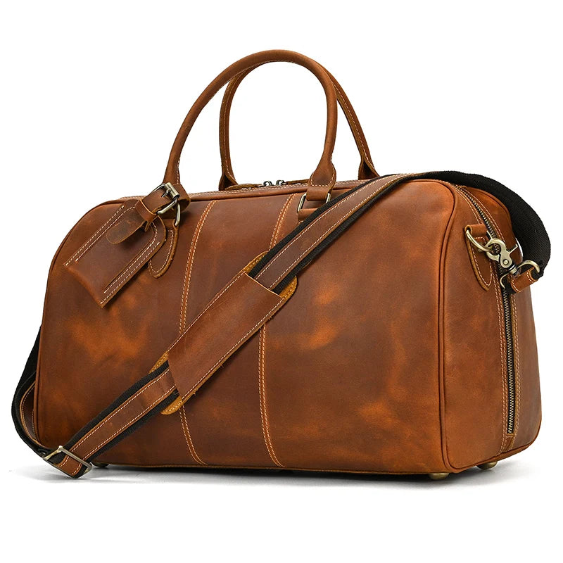 Real Leather Travel Hand Luggage - Lockable Top Grade Duffle Bag