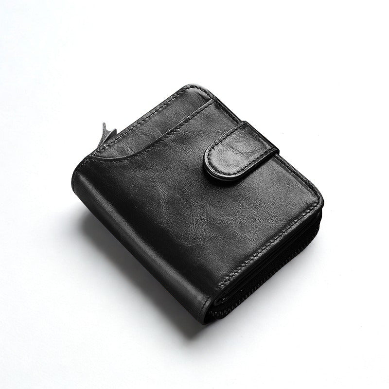 Men's Leather Multiple Card Slots Wallet - Compact Solid Color Money Bag