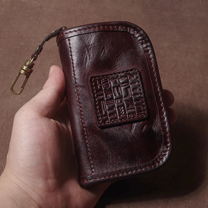 Vintage Luxury Genuine Leather Car Key Bag - Multipurpose Wallet Card Holder