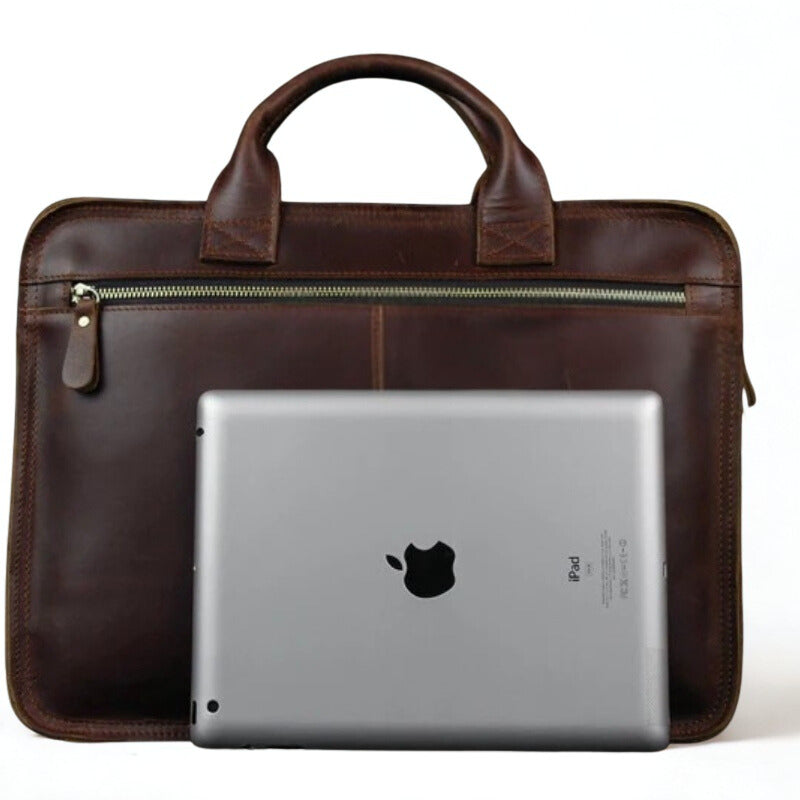 Luxury Leather Business Briefcase - Men Shoulder Portfolio Laptop Bag