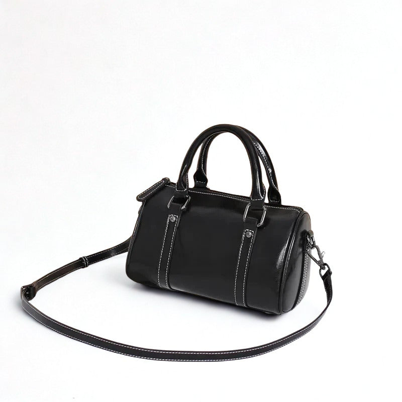 Cortex Lady Casual Zip Crossbody Bag - Top Grain Leather Cylinder Bag