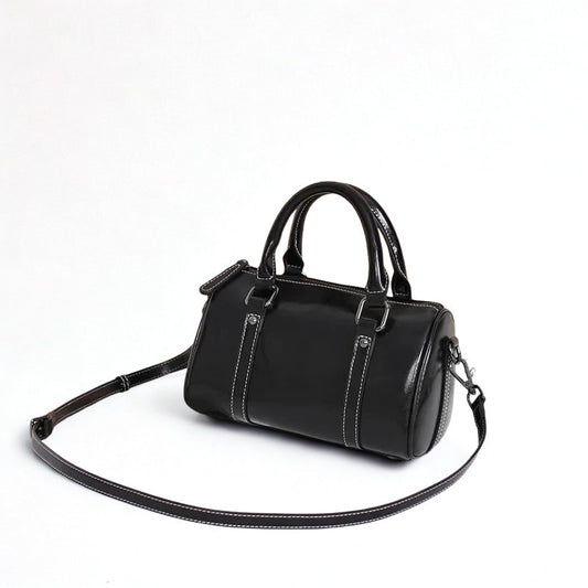 Cortex Lady Casual Zip Crossbody Bag - Top Grain Leather Cylinder Bag