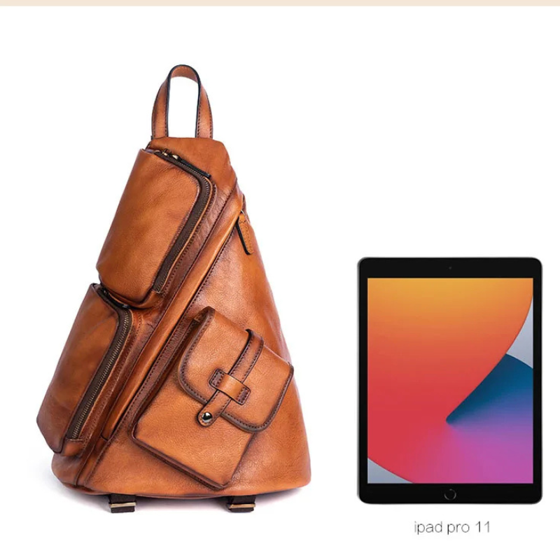 Genuine Leather Rucksack Travel Casual Retro Bag - Men Real Cowhide Zipper Backpacks