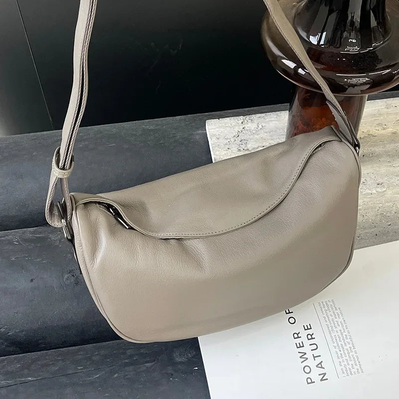 Cowhide Leather Retro Fashion Saddle Bag - Crossbody Luxury Handbag