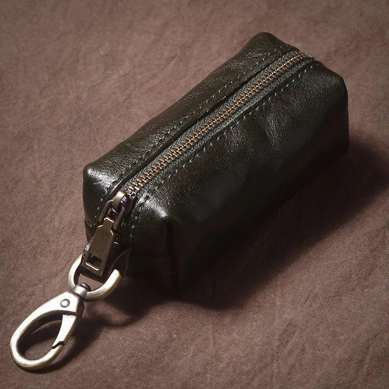 Vintage Cowhide Leather Car Key Case - Hanging Housekeeper Home Organizer