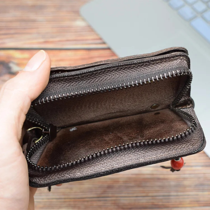 Genuine Leather Large Capacity Men Retro Wallet - Handmade Small Storage Bag