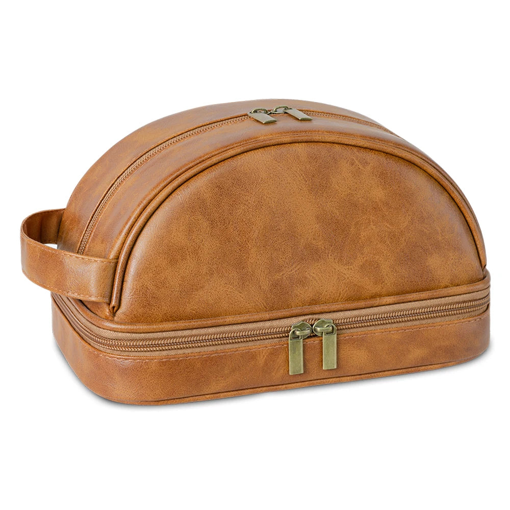 Men's Leather Waterproof Toiletry Bag - Large Capacity Storage Cosmetic Case