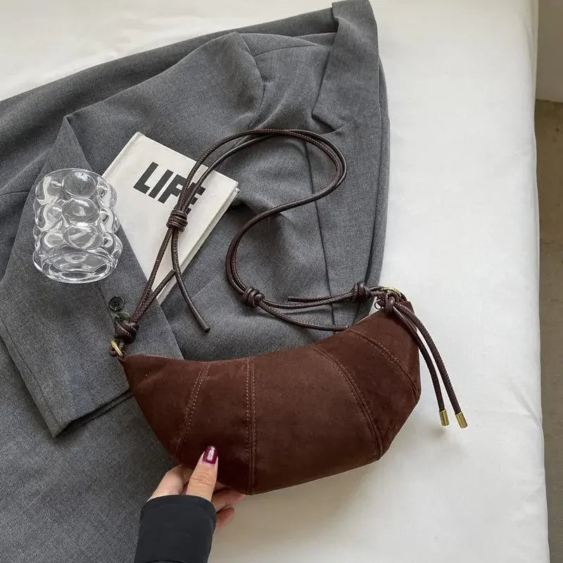 Dumpling-shaped Croissant Shoulder Bag - Texture Versatile Velvet Zipper Handbag