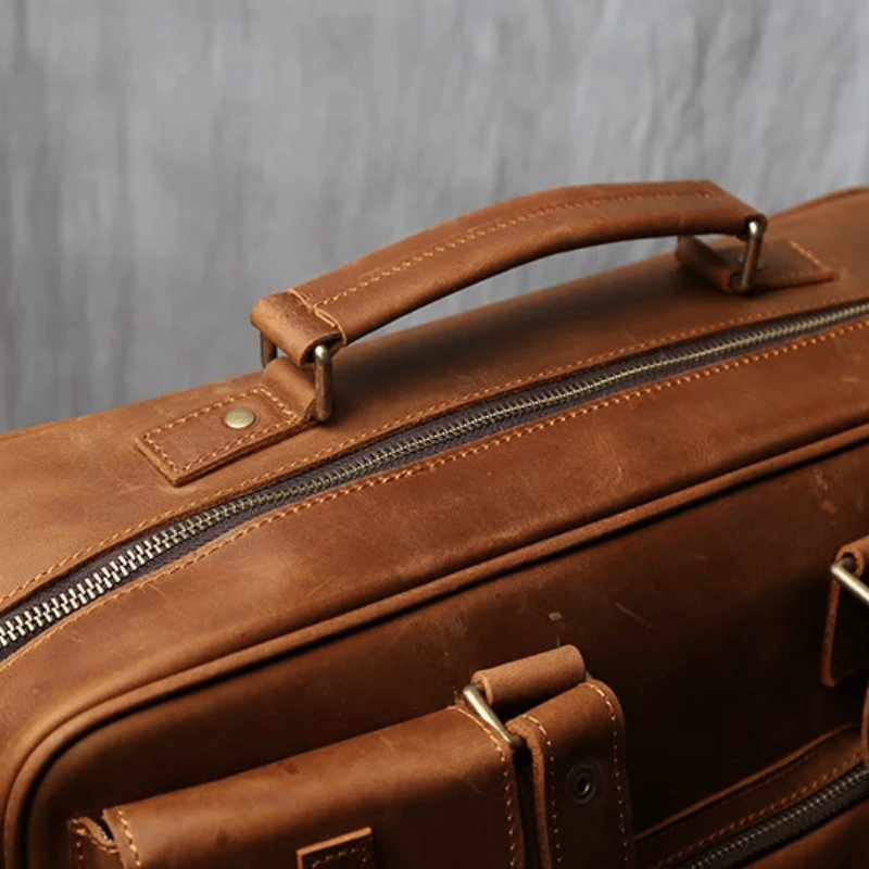 Top Layer Cowhide Retro Men's Leather Briefcase - Large Capacity Handbag Bag