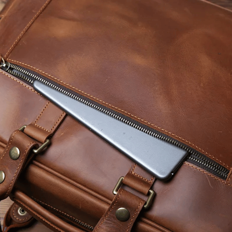 Top Layer Cowhide Retro Men's Leather Briefcase - Large Capacity Handbag Bag