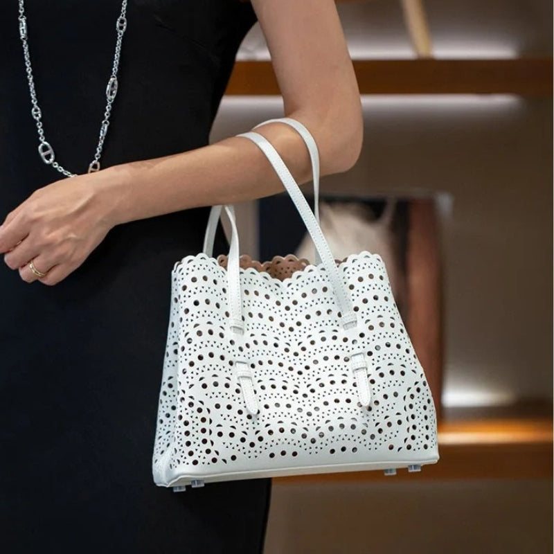French Handmade Cowhide Leather Tote Bag - Vegetable Basket Versatile Handbag