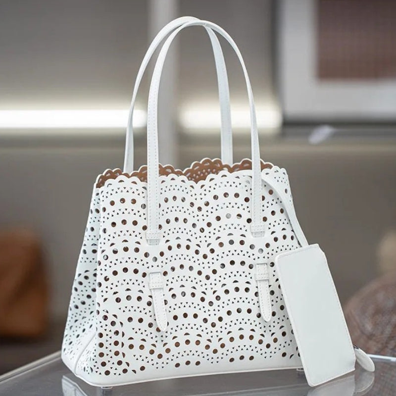 French Handmade Cowhide Leather Tote Bag - Vegetable Basket Versatile Handbag
