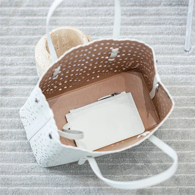 French Handmade Cowhide Leather Tote Bag - Vegetable Basket Versatile Handbag