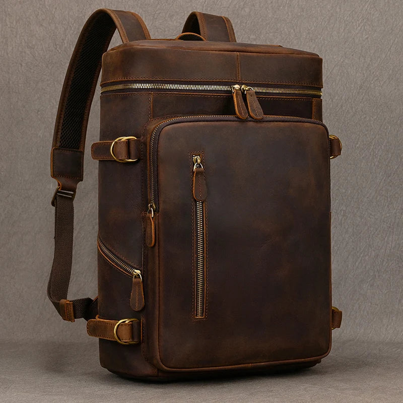 Vintage Crazy Horse Genuine Leather Backpack - Laptop Rucksack Student Bag