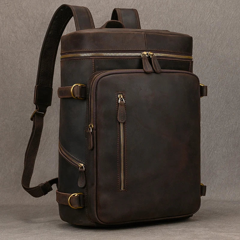 Vintage Crazy Horse Genuine Leather Backpack - Laptop Rucksack Student Bag