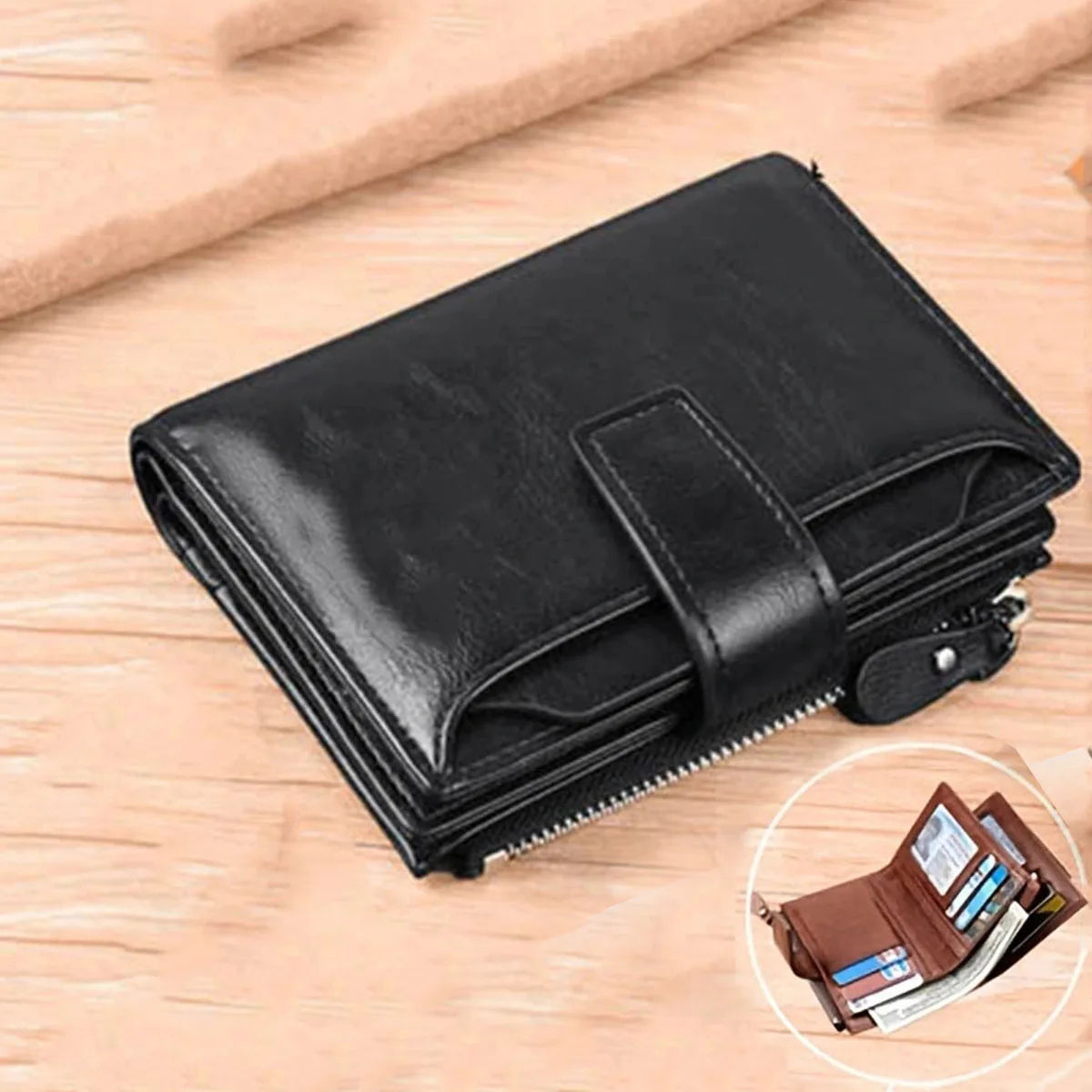 RFID Anti-theft Zipper Coin Wallet - Man Business Card Holder