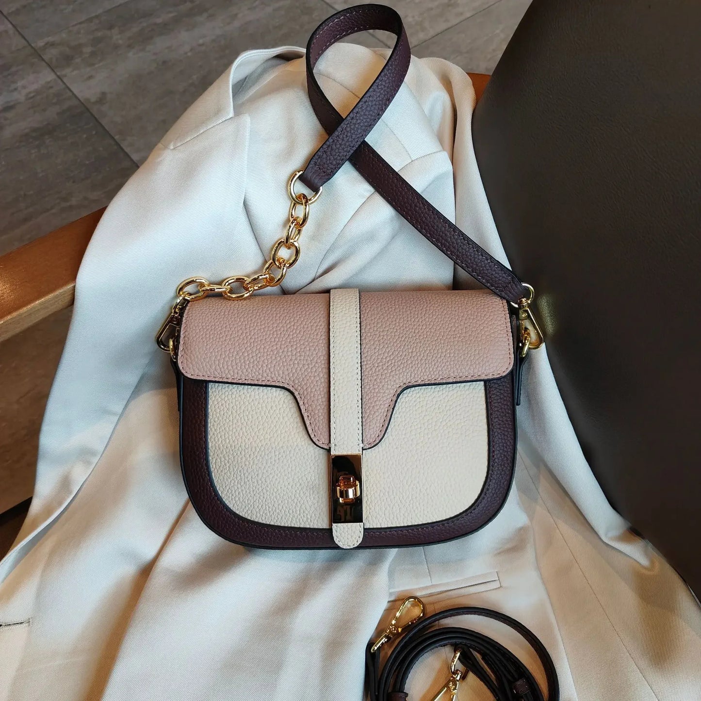Women Luxury First Layer Saddle Bag - Compact Shoulder Crossbody Bags