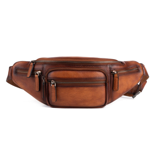 Vintage Cowhide Leather Chest & Waist Bag – Vegetable Tanned, Dual-Purpose Casual Style