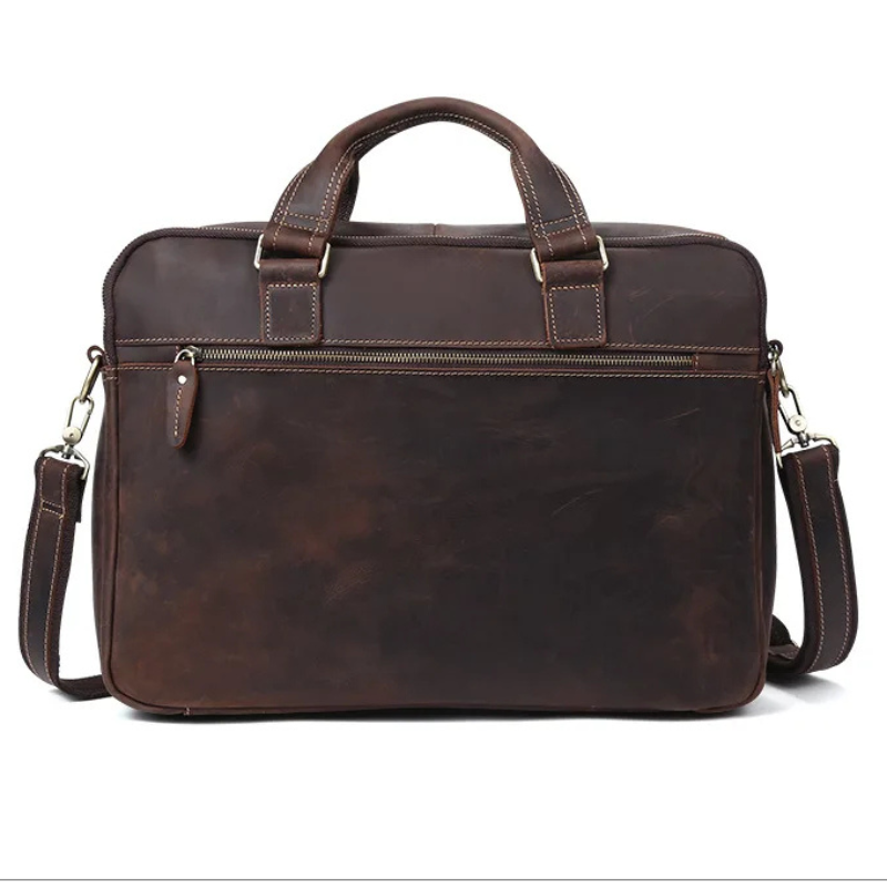 17 Inch Genuine Leather Men Briefcase - Vintage Stylish Zipper Handbag