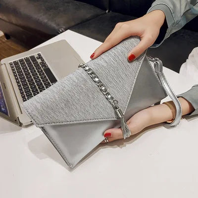 PU leather Tassels ladies Women Shoulder Bag - Envelope Clutches Purse