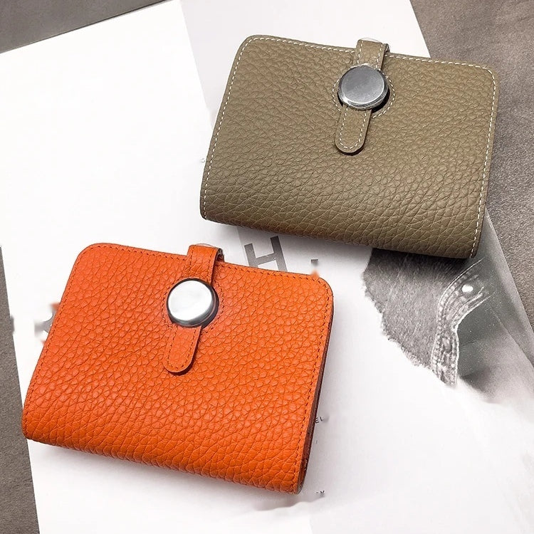 Genuine Leather Card Holder Wallet - Compact Unisex Short Purse with Hasp Closure