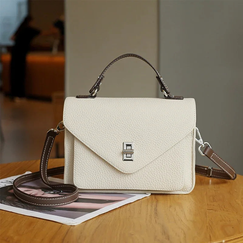 Cowhide Casual Crossbody Bag - Women Genuine Leather Handbag