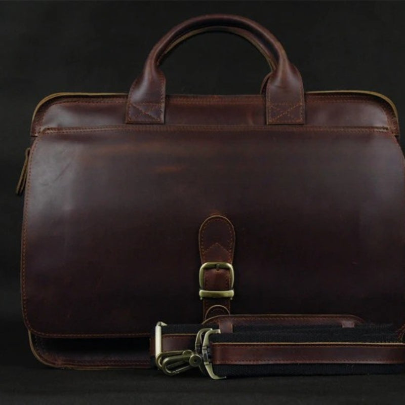 Luxury Leather Business Briefcase - Men Shoulder Portfolio Laptop Bag