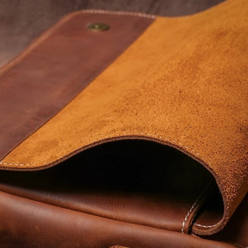 Crazy Horse Leather Messenger Bag - Men's Vintage Flap Crossbody Bags