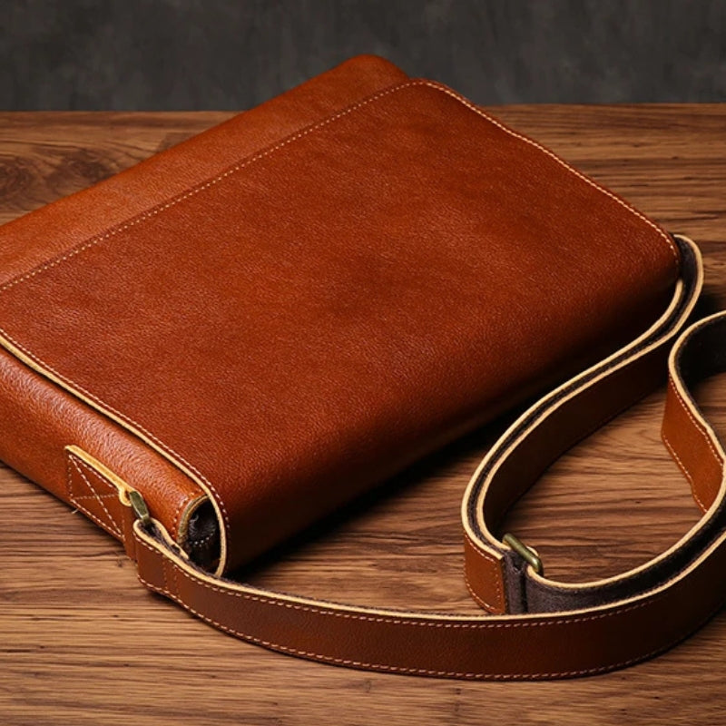 Crazy Horse Leather Messenger Bag - Men's Vintage Flap Crossbody Bags