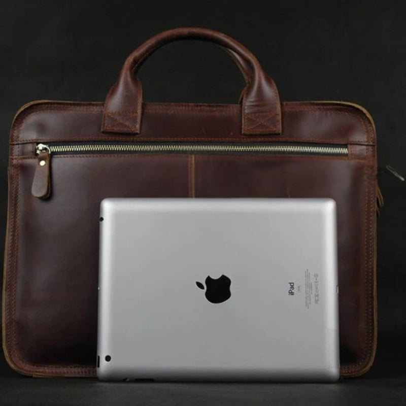 Luxury Leather Business Briefcase - Men Shoulder Portfolio Laptop Bag
