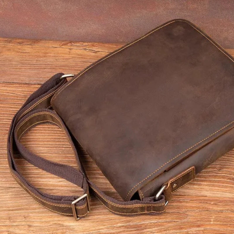 Handmade Crazy Horse Leather Messenger Bag - Retro Men Leather Bags