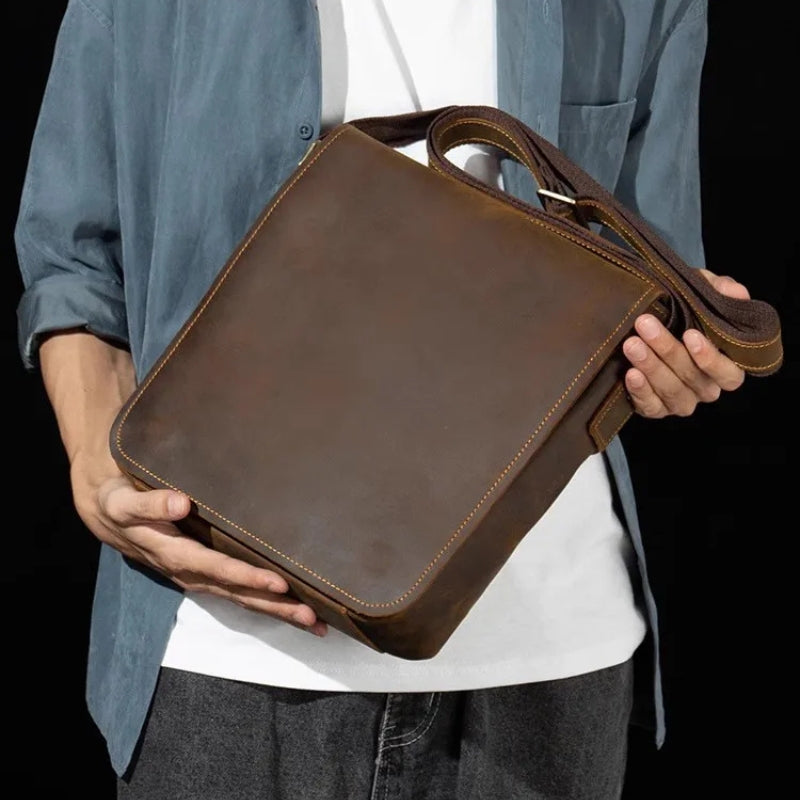 Handmade Crazy Horse Leather Messenger Bag - Retro Men Leather Bags